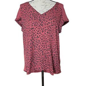 Fortune + Ivy Women's Size Large Rust Black Cheetah Print Mix Material Blouse